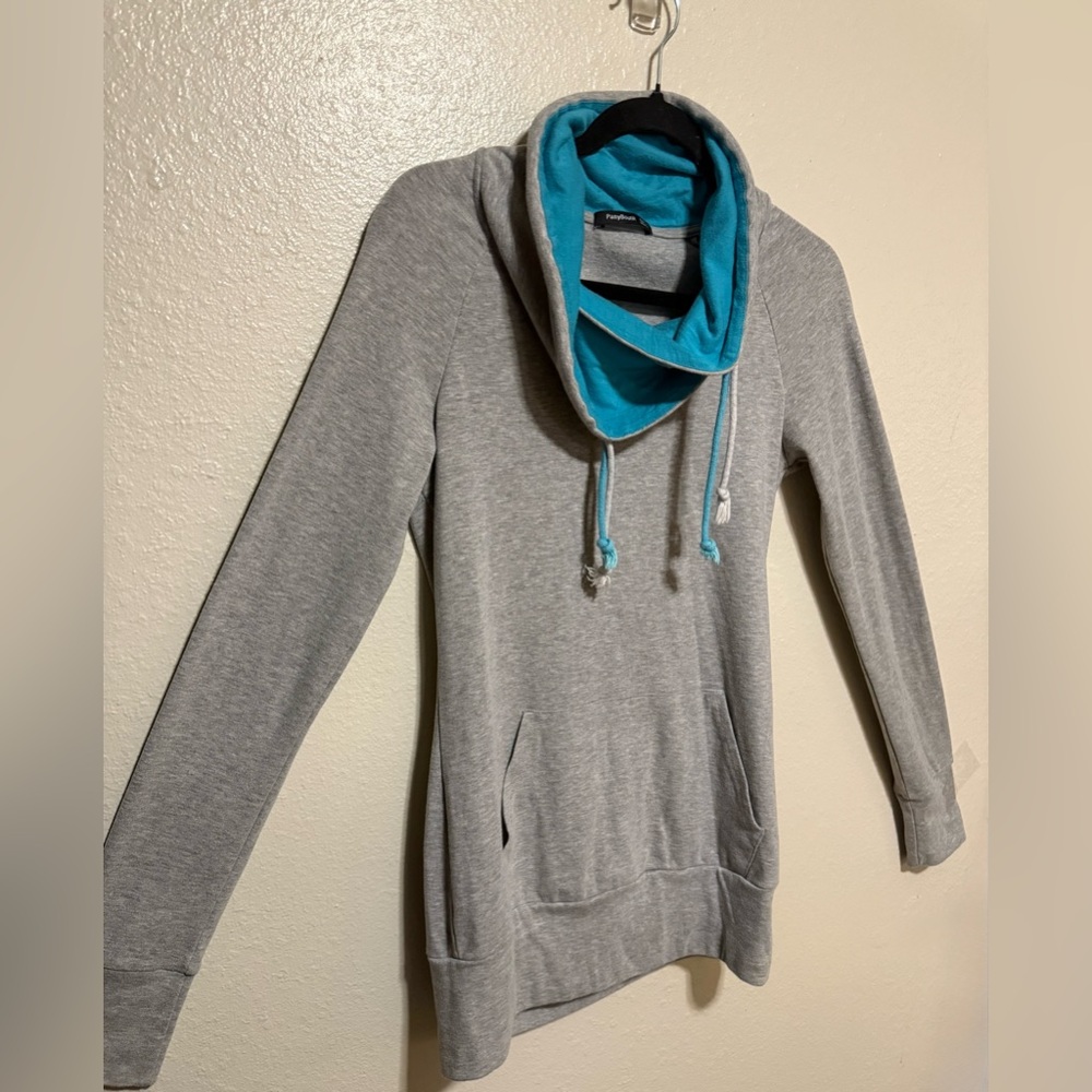 Patty Boutik Cowl Neck Hoodie Gray Blue Pullover Sweatshirt L - Picture 4 of 6